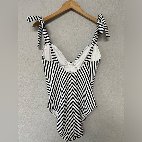 Shoshanna Navy White Tie Strap Striped One Piece Swimsuit Size 10 - Picture 3 of 6